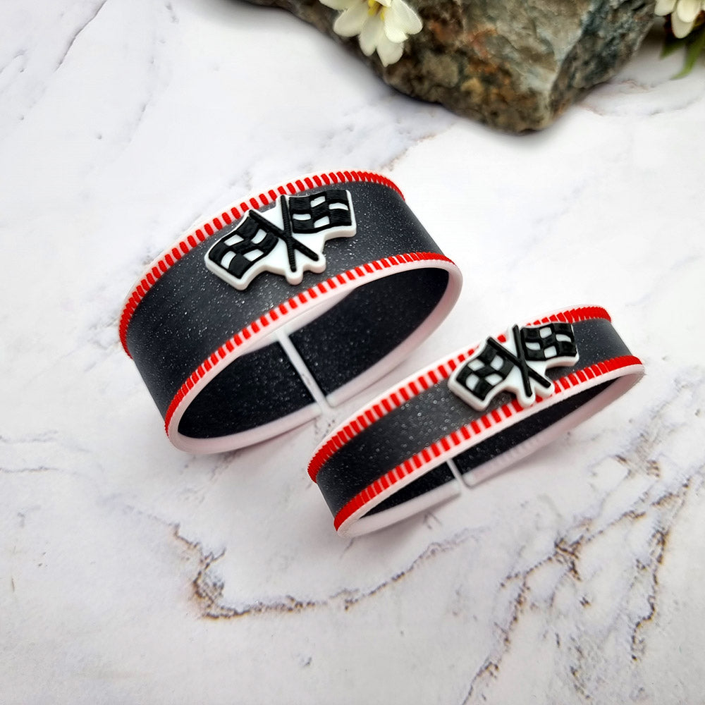 Duksel Design 3D printed motorsport racing bracelet with checkered flags