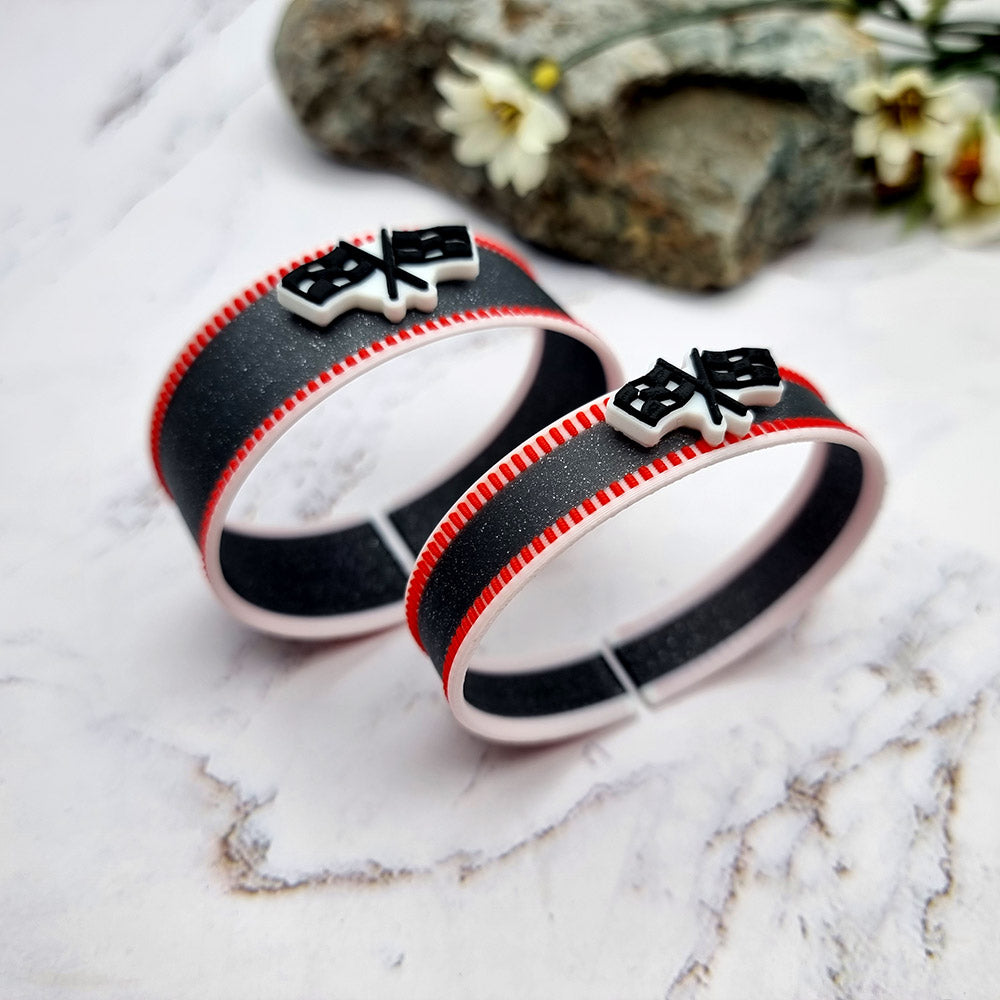 Duksel Design 3D printed motorsport racing bracelet with checkered flags