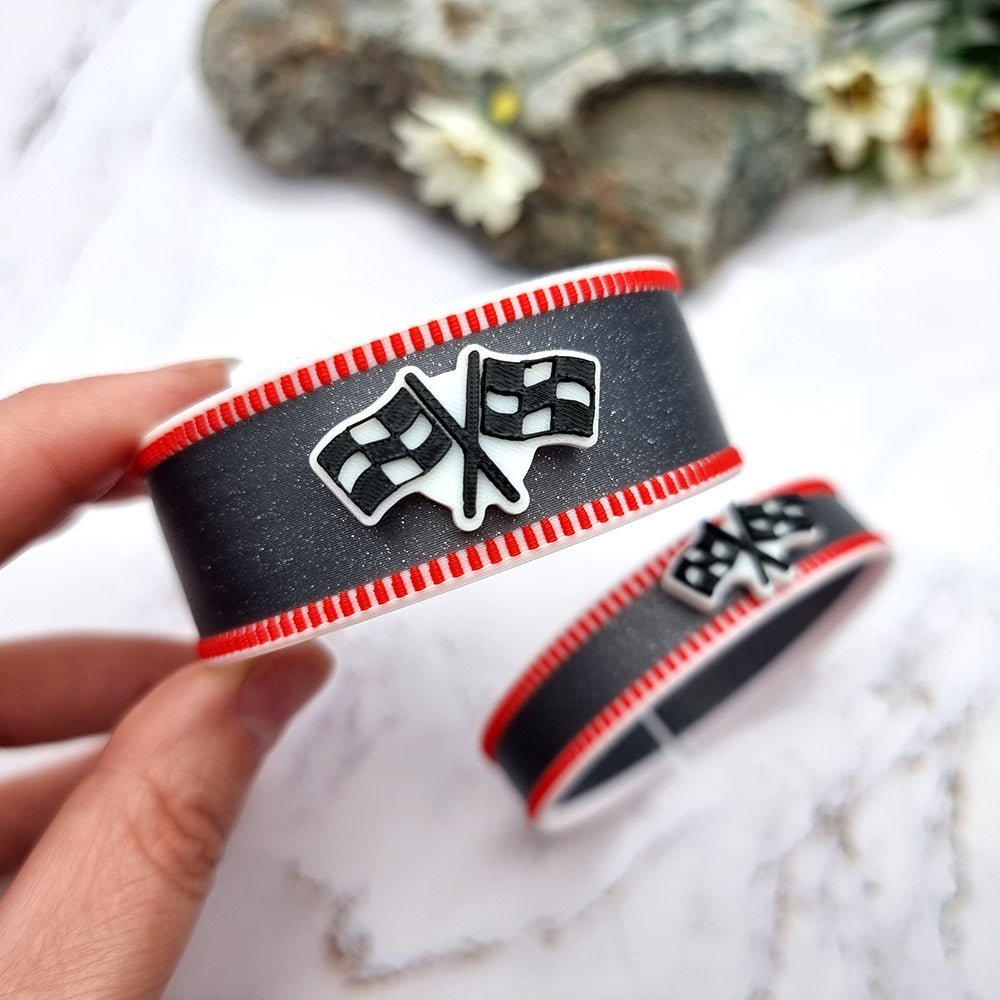 Duksel Design 3D printed motorsport racing bracelet with checkered flags
